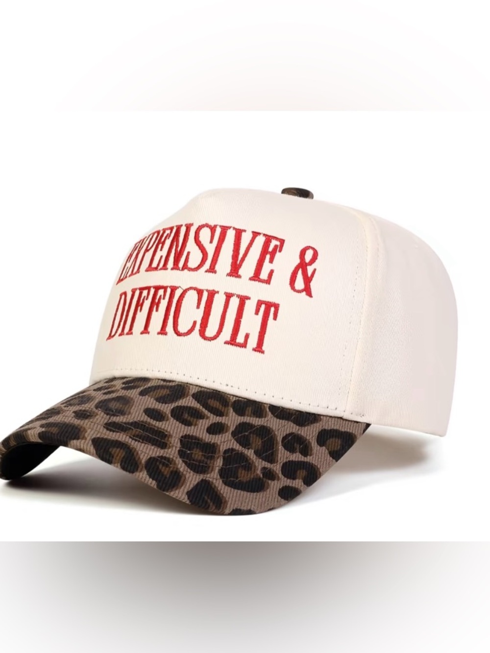 EXPENSIVE & DIFFICULT Embroidered Trucker Hat - White & Leopard - NWT - Picture 2 of 2